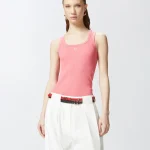 RIBBED VEST TOP WITH BIRDS LOGO PINKO