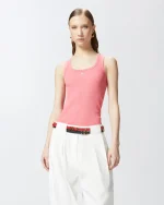RIBBED VEST TOP WITH BIRDS LOGO PINKO