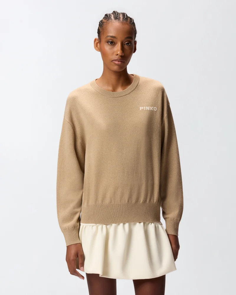 105561A2SI-MZ2-AA01 SWEATER WITH LOVE BIRDS MAXI-LOGO PINKO - Image 1