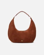 SUEDE SLOUCHY HOBO SHOULDER BAG WITH LEATHER HANDLE PINKO