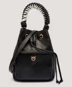LEATHER CARGO BUCKET BAG PINKO