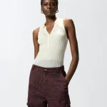 KNITTED SLEEVELESS POLO SHIRT WITH RIB KNIT PINKO