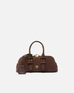 SMALL ESCAPE BOWLING SUEDE HORIZONTAL BAG PINKO