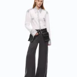 PALAZZO PORTA TROUSERS IN PEACHSKIN-FEEL TWILL PINKO
