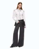 PALAZZO PORTA TROUSERS IN PEACHSKIN-FEEL TWILL PINKO