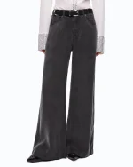 PALAZZO PORTA TROUSERS IN PEACHSKIN-FEEL TWILL PINKO - Image 4