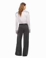 PALAZZO PORTA TROUSERS IN PEACHSKIN-FEEL TWILL PINKO - Image 3
