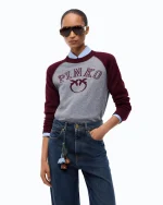 TWO-TONE AMSTERDAM SWEATER WITH LOVE BIRDS LOGO PINKO