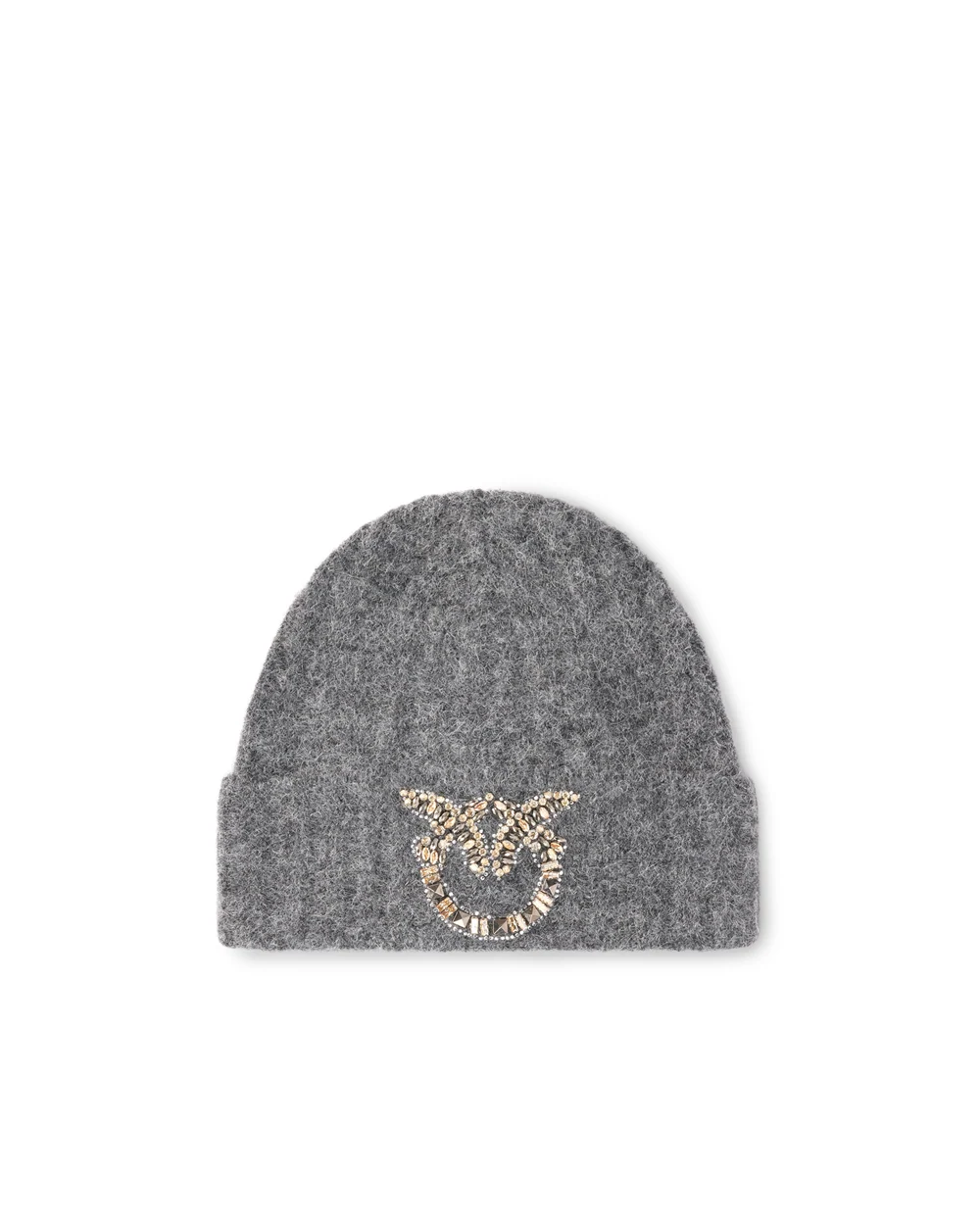 WOOLEN BEANIE WITH A LOVE BIRDS LOGO EMBELLISHED WITH STONES PINKO