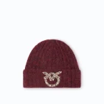 WOOLEN BEANIE WITH A LOVE BIRDS LOGO EMBELLISHED WITH STONES PINKO