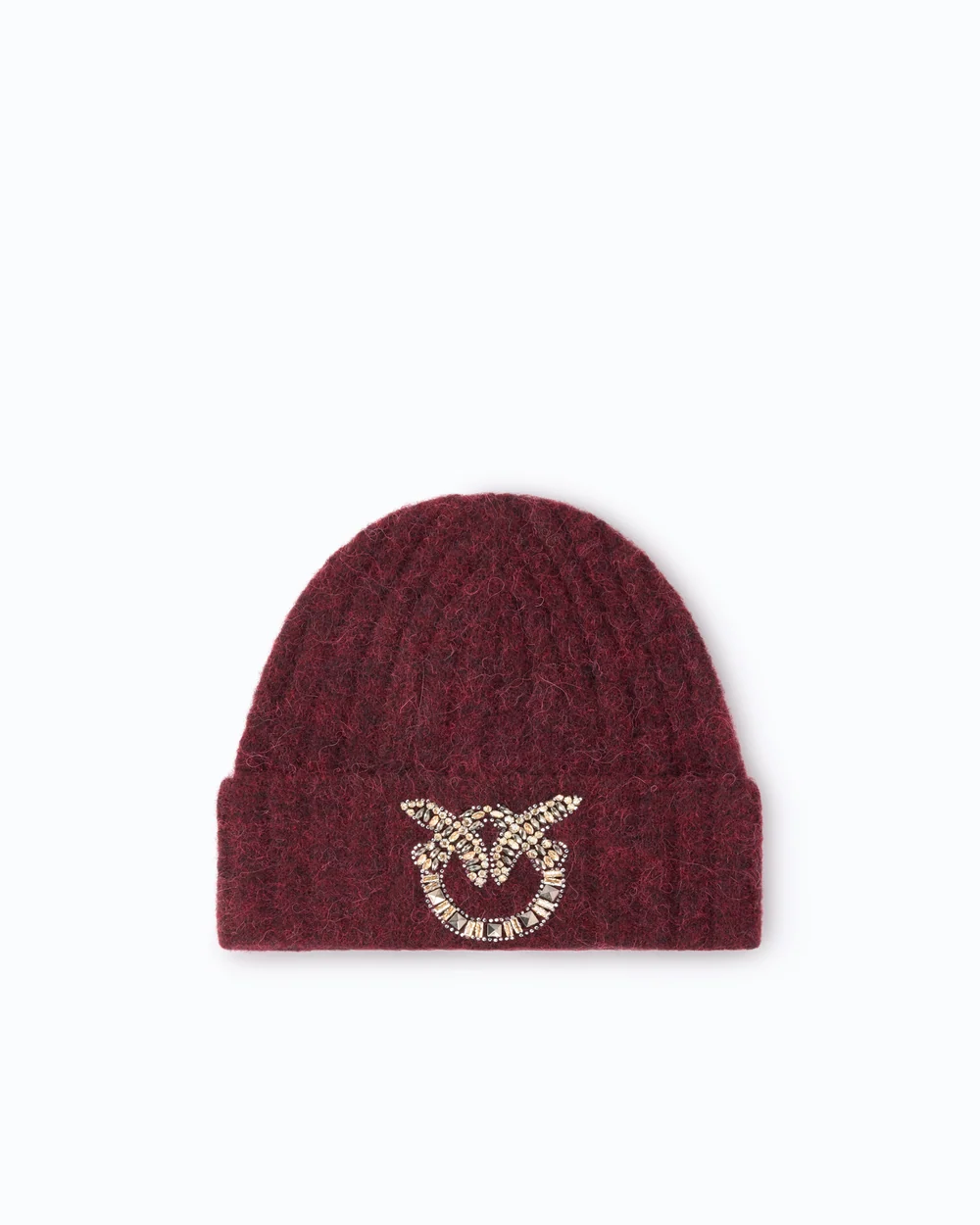 WOOLEN BEANIE WITH A LOVE BIRDS LOGO EMBELLISHED WITH STONES PINKO